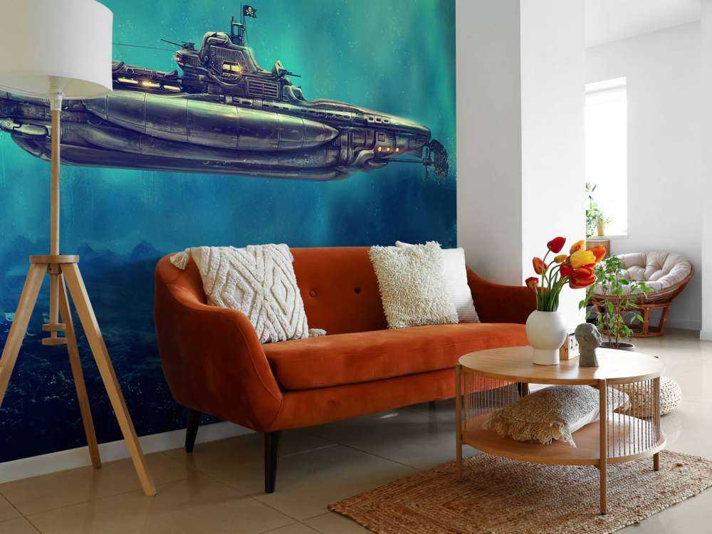 Piracka łódź podwodna w podwodnym świecie