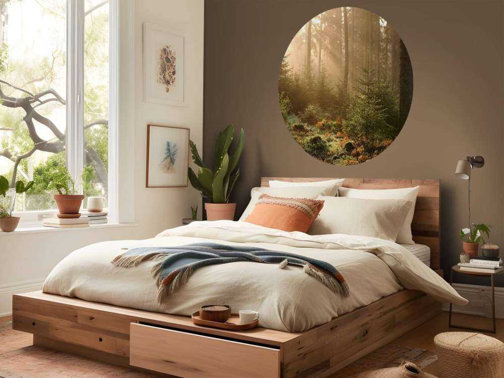 Promienie słońca przez las