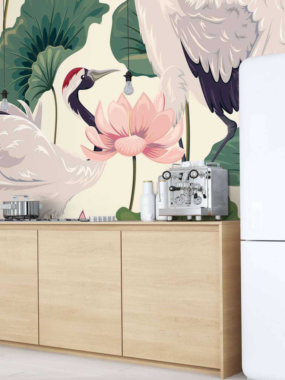 Para żurawi z lotosem