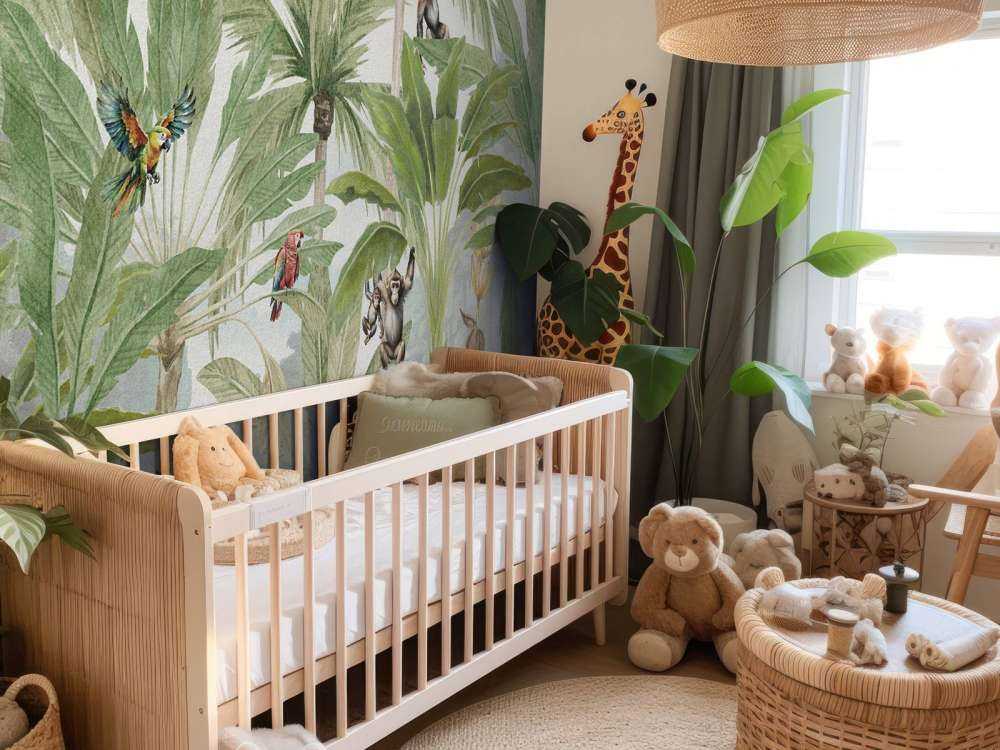 Dżungla z małpami i papugami w kolorze