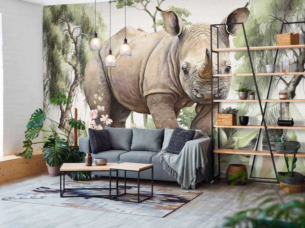 Młody nosorożec na sawannie