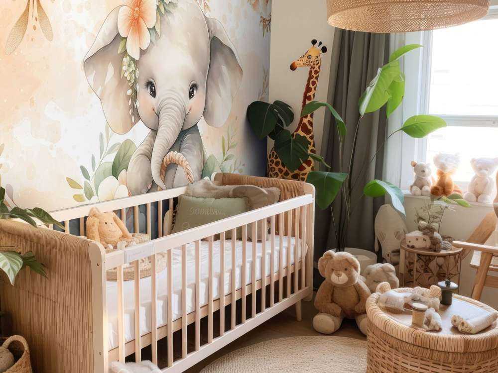 Cieniutki słoń w koszu kwiatów