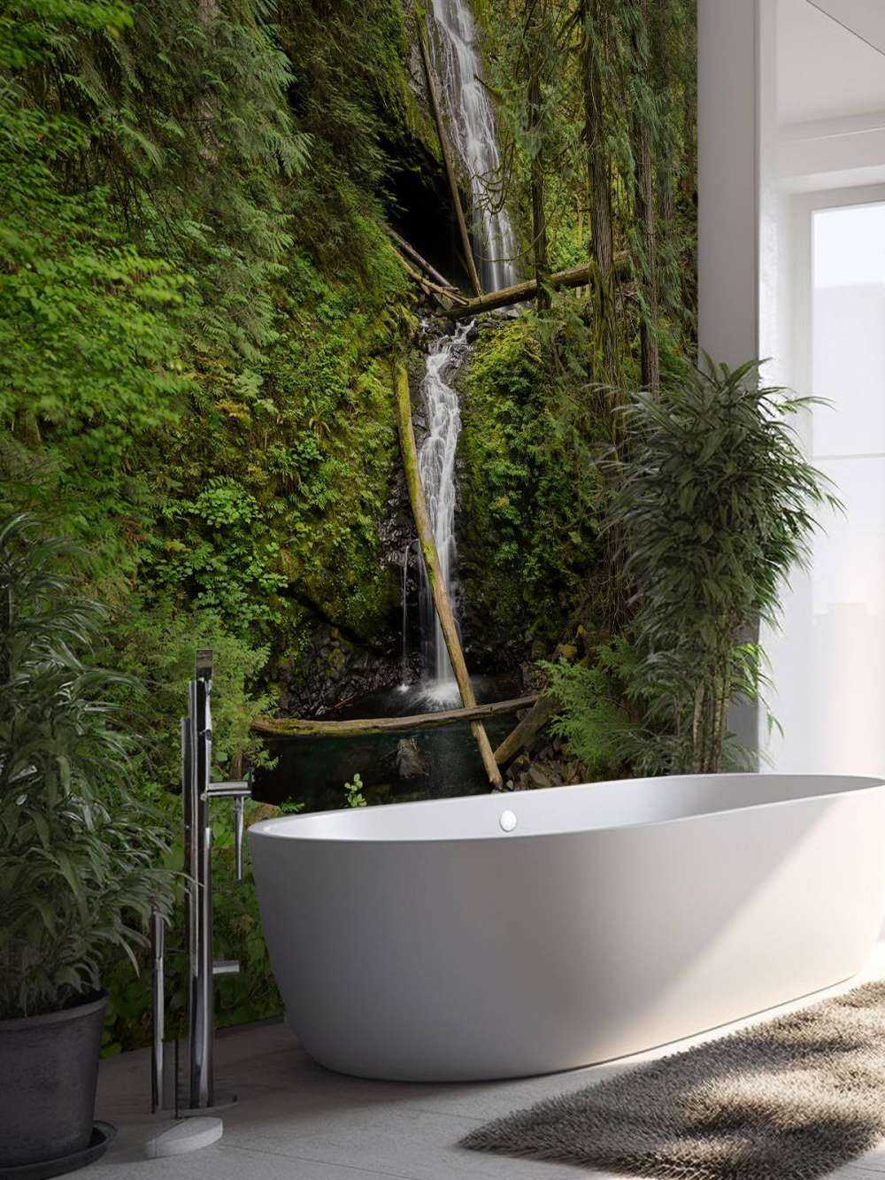 Wodospad z upadłymi drzewami