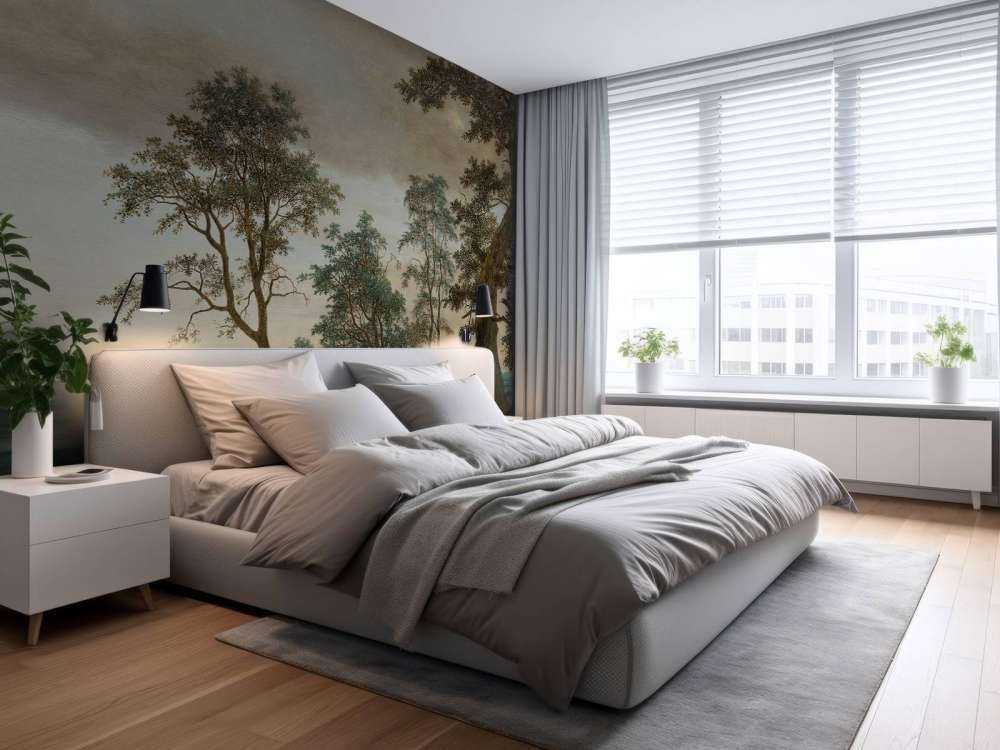 Krajobraz rzeczny widziany przez drzewa