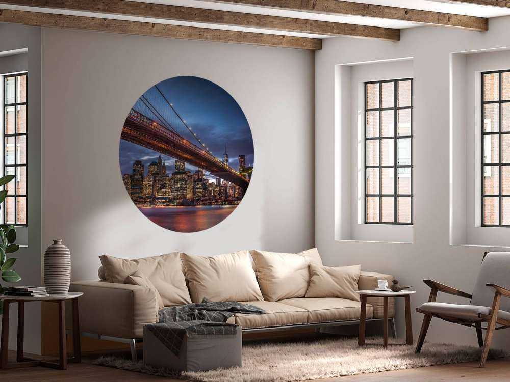 Brooklyn Bridge and lower Manhattan skyline at dusk, New York