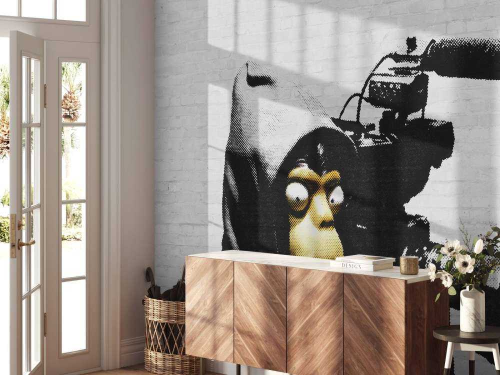 Banksy - ETTGS monkey, white bricks