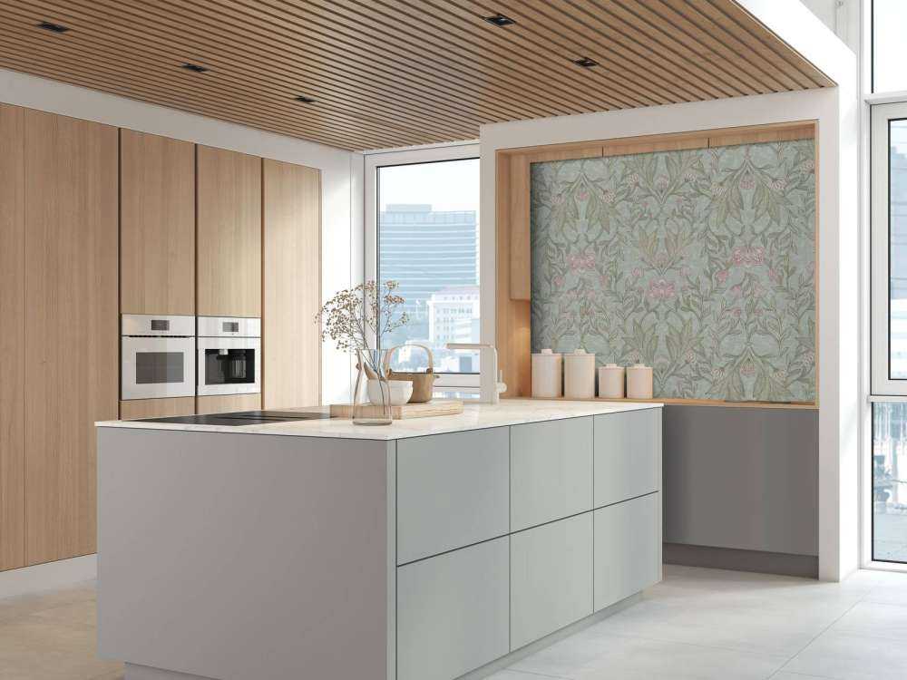 Kwiatowy adamaszek Morris - miętowa zieleń