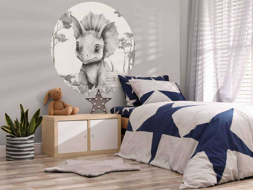 Młody triceratops w beżowej dżungli