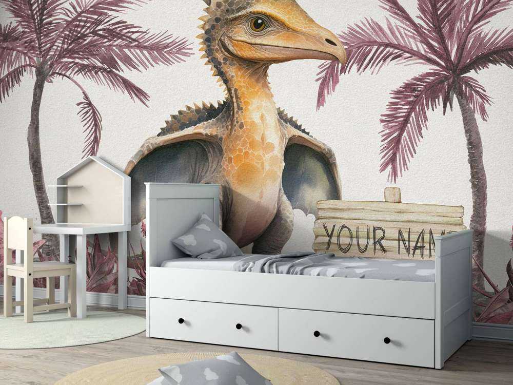 Młody pteranodon w różowej dżungli