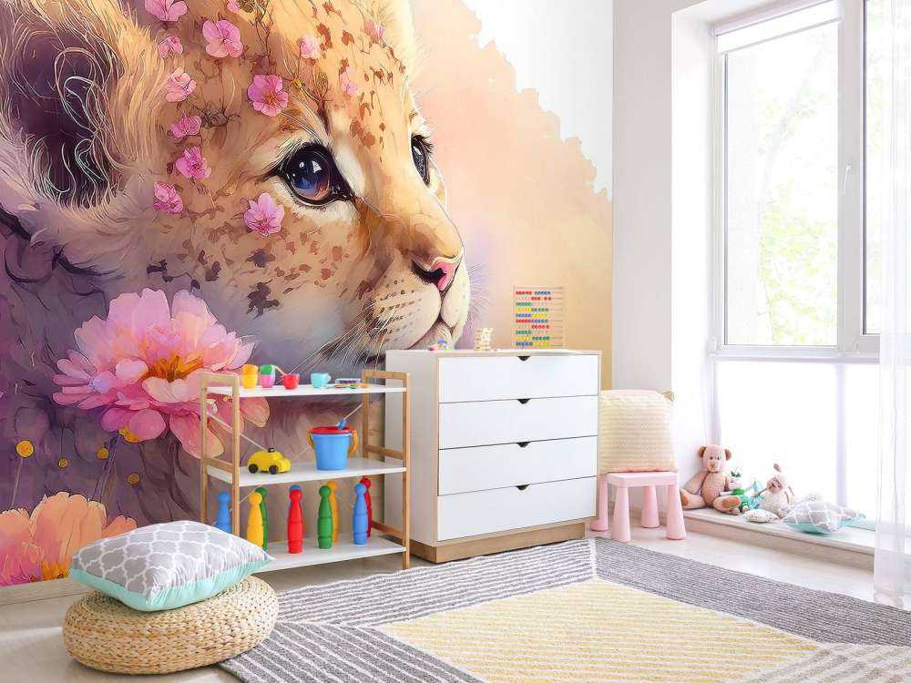 Dromerige szczeniak między kwiatami