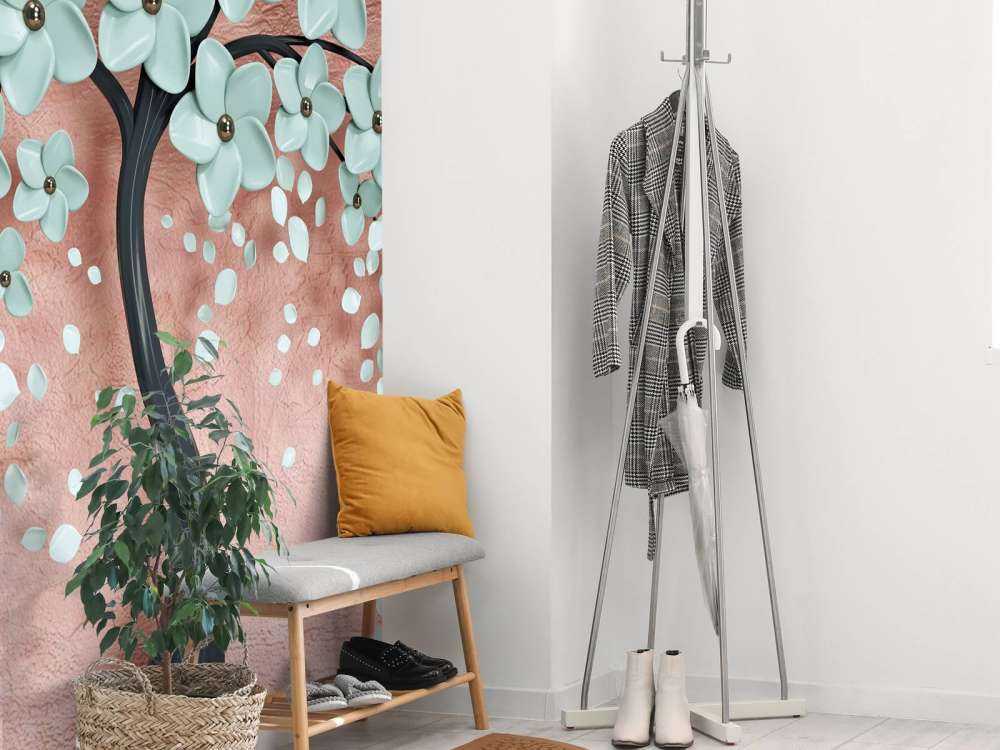 Czarne drzewo fantasy z kwiatami mięty