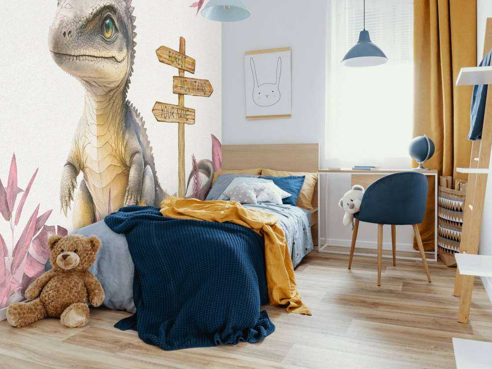 Młody spinozaur w różowej dżungli