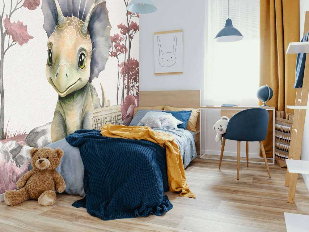 Młody triceratops w różowej dżungli