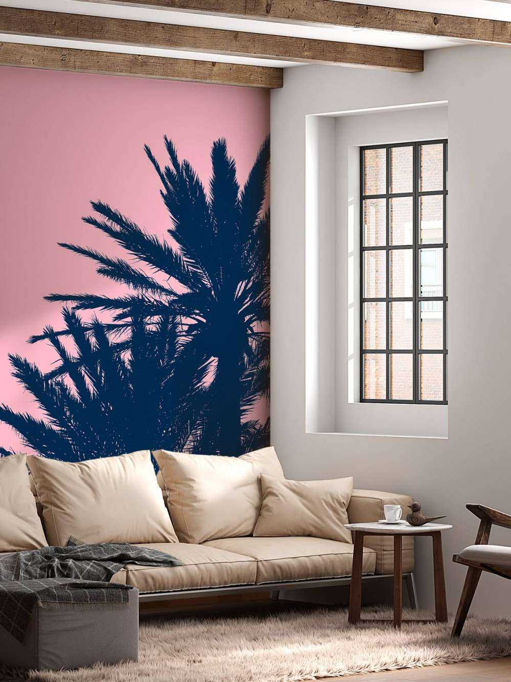 Palmy na różowym tle