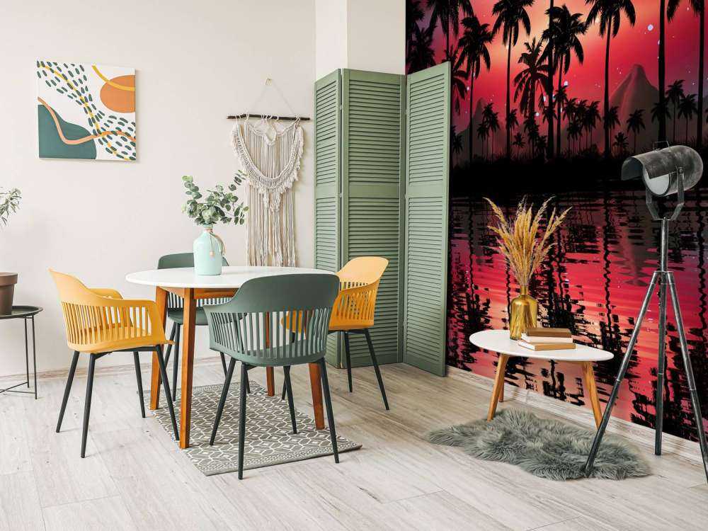 Palmy na czerwonym niebie