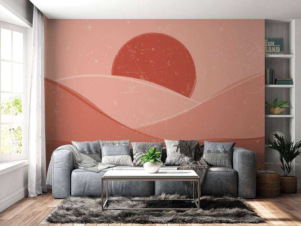 Czerwone fale na tle słońca