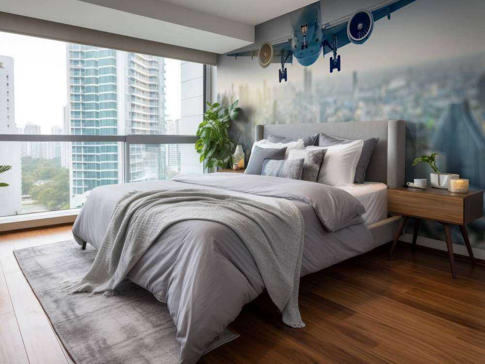 Zlatujący się samolot nad miastem