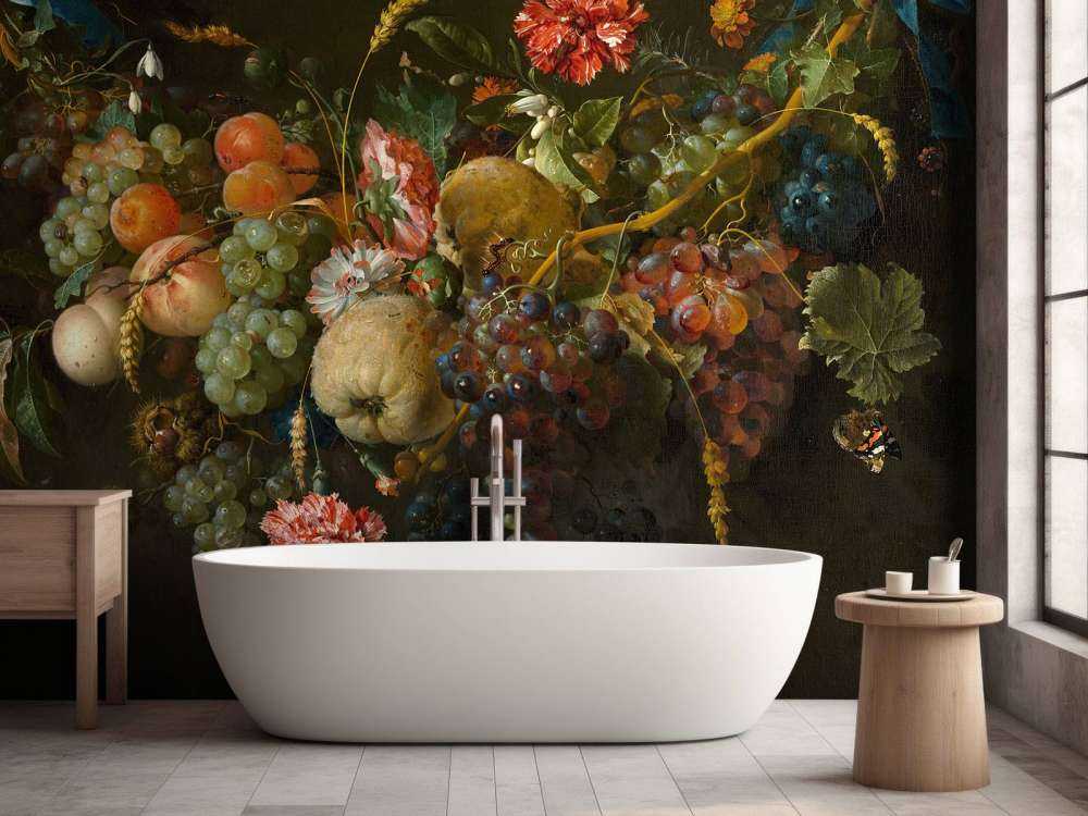 Wianek z owoców z kilkoma kwiatami