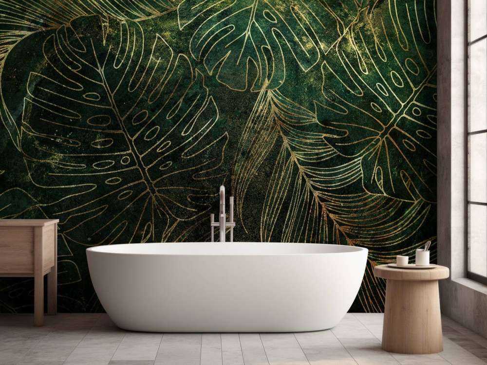 Zielona struktura ze złotymi liśćmi