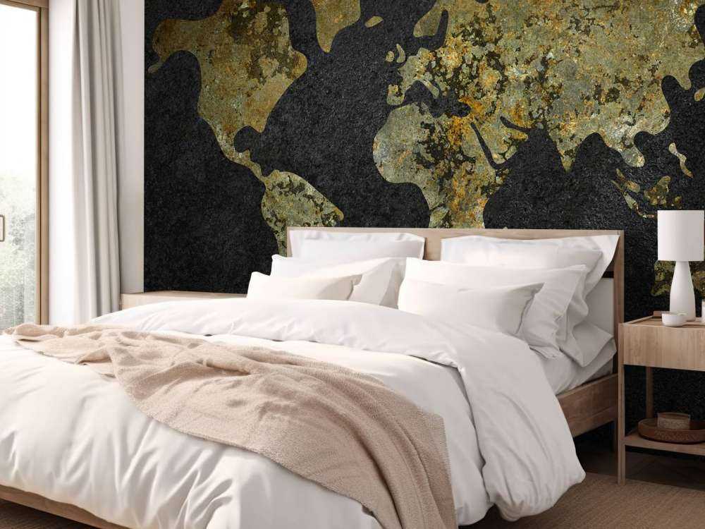 Mapa świata z teksturą złoto-zieloną