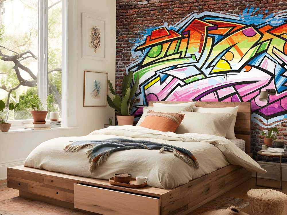 Graffiti na czerwonej cegle