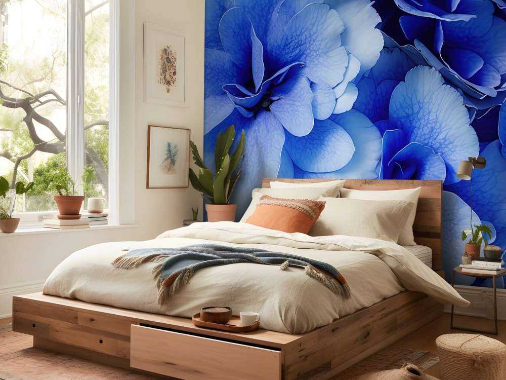 Zbliżenie na niebieskie hortensje