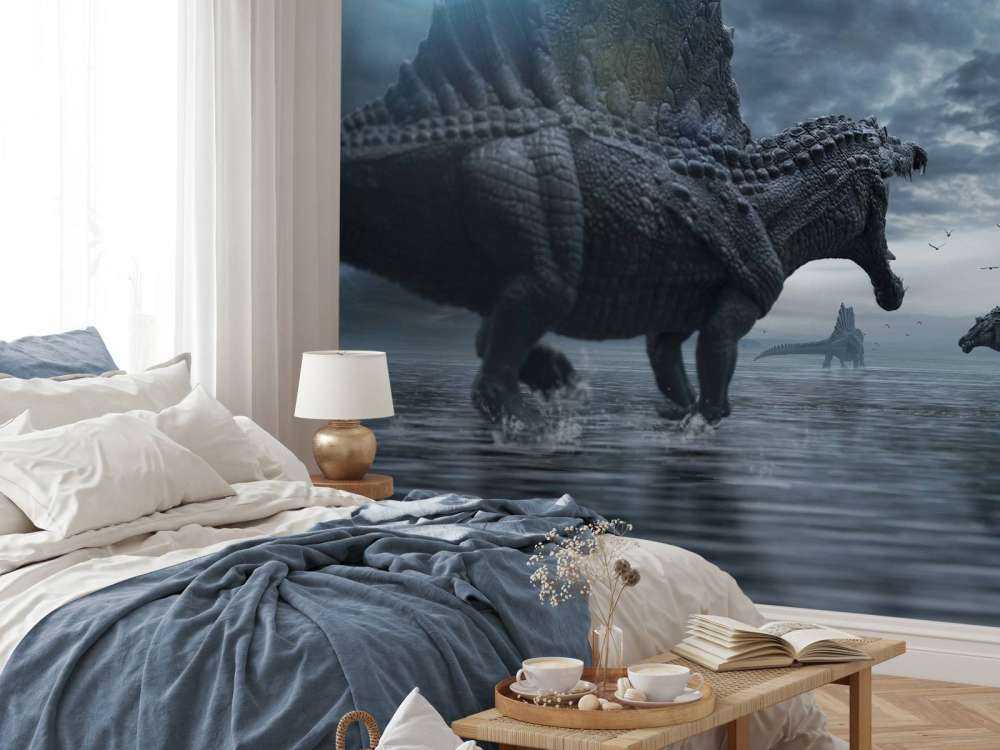 Grupa spinozaurów na terenie łowieckim