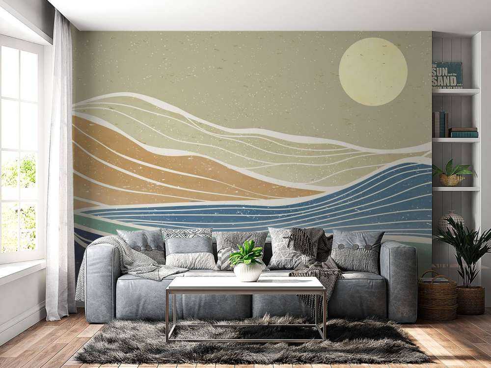 Kolorowe fale oceanu ze słońcem