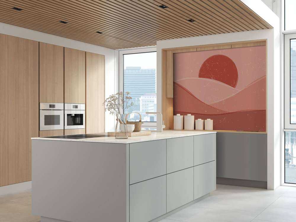 Czerwone fale na tle słońca