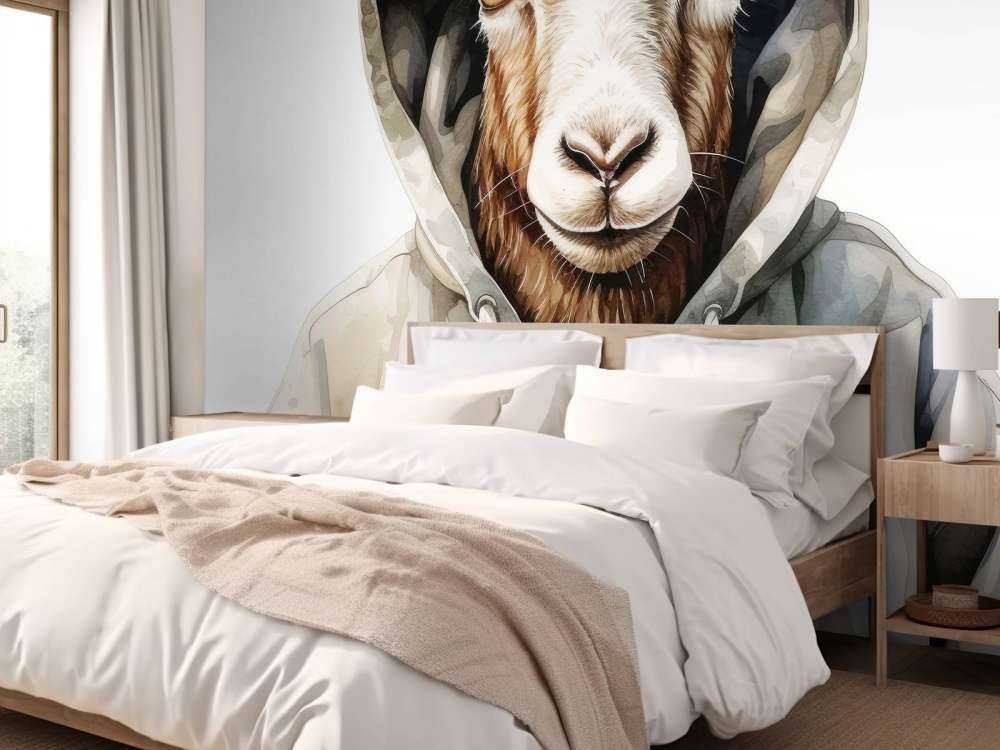 Akwarelowy rysunkowy kozioł w bluzie z kapturem