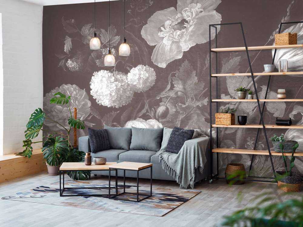 Barokowe kwiaty - martwa natura - ciemna sepia