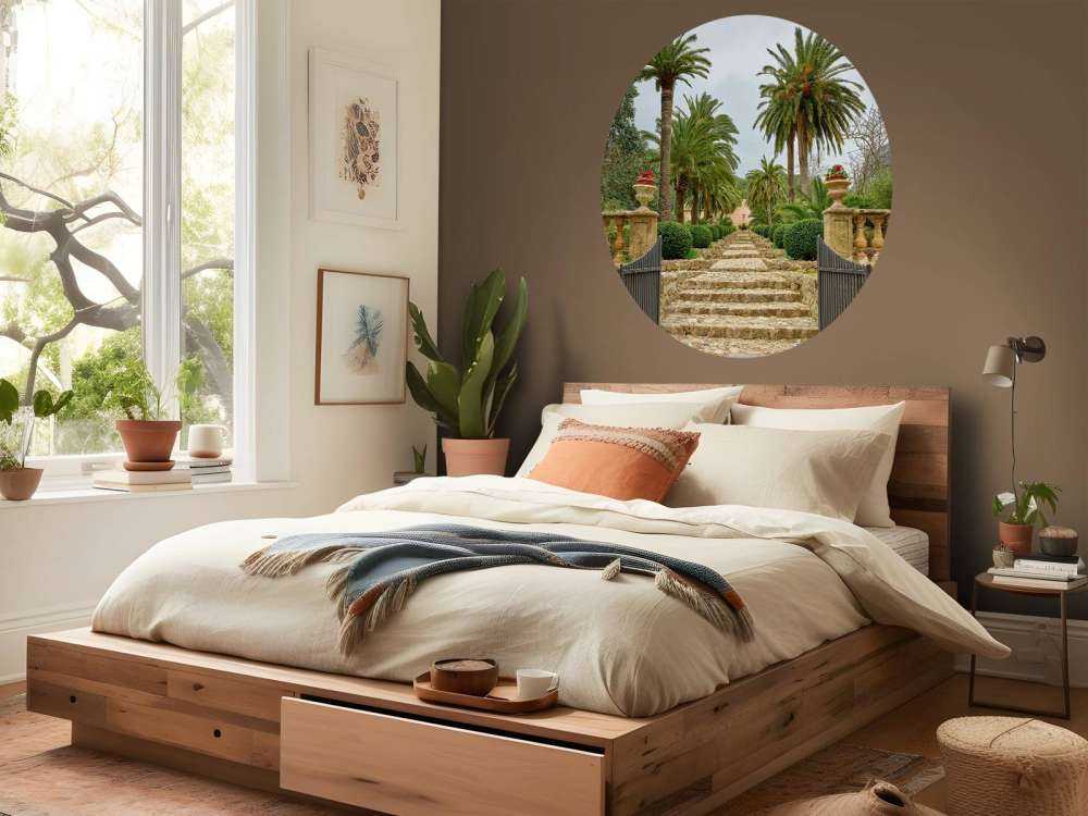 Palmy wzdłuż kamiennych stopni