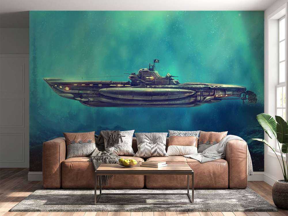 Piracka łódź podwodna w podwodnym świecie