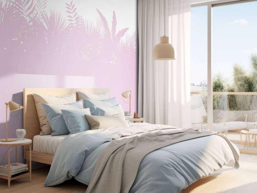 Sylwetki liści palmowych, różowe