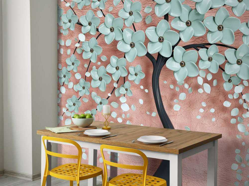 Czarne drzewo fantasy z kwiatami mięty