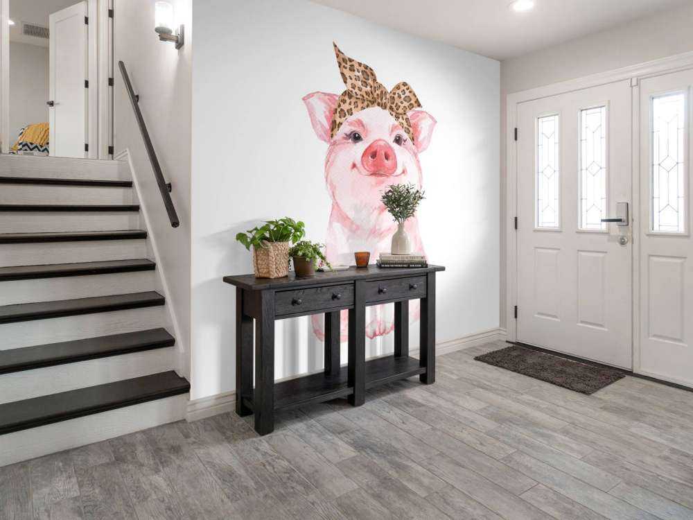 Zabawna mała świnka z chusteczką.