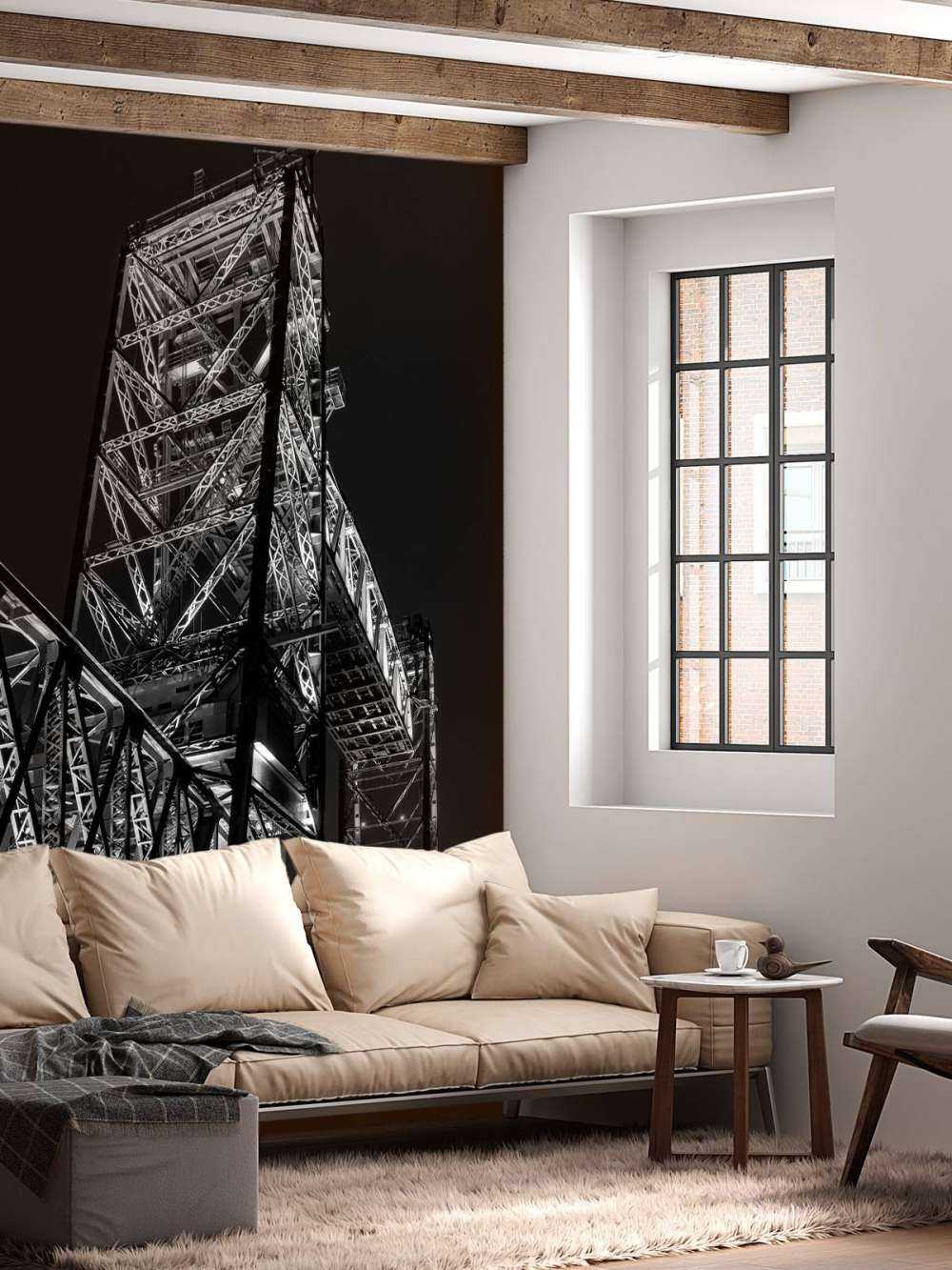 Dawny most kolejowy De Hef w Rotterdamie w czerni i bieli 