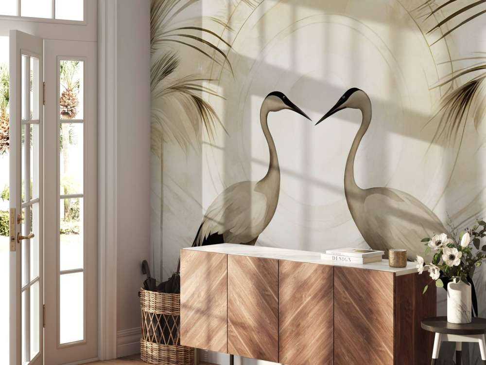 Żurawie o zachodzie słońca taupe