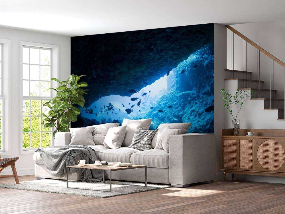 Wąska jaskinia z rybami