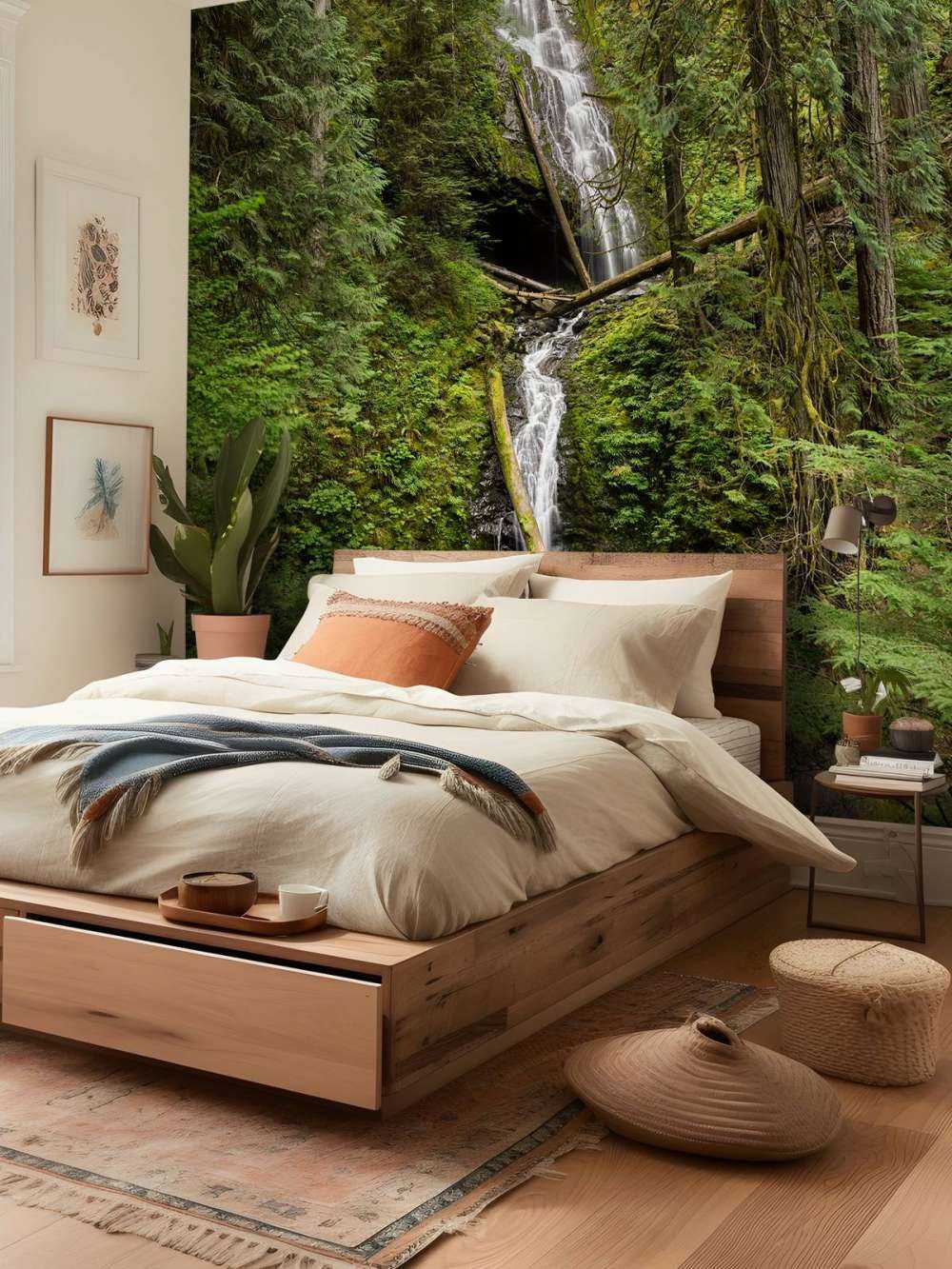 Wodospad z upadłymi drzewami