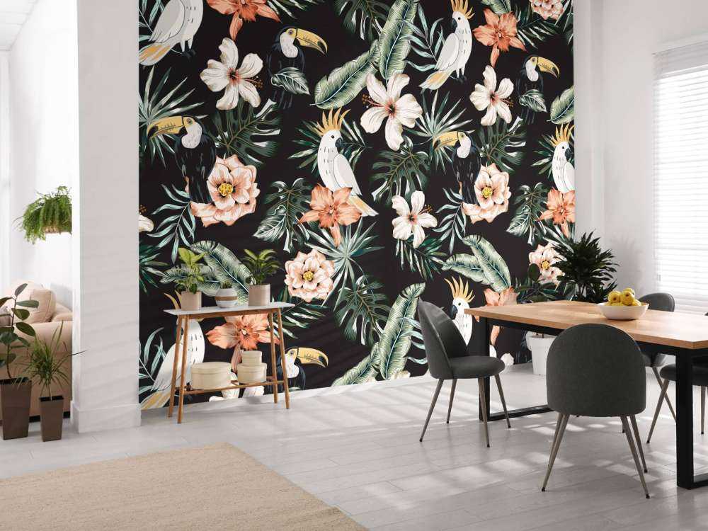 Tropikalny tukan i papuga