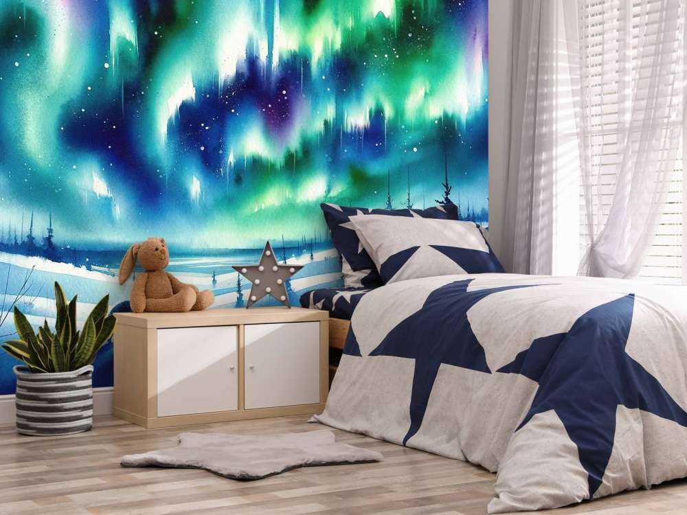 Lis polarny i zorza polarna