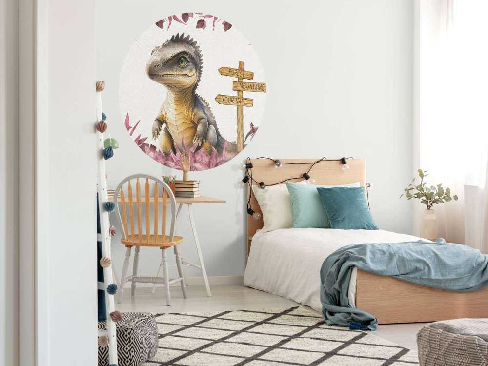 Młody spinozaur w różowej dżungli