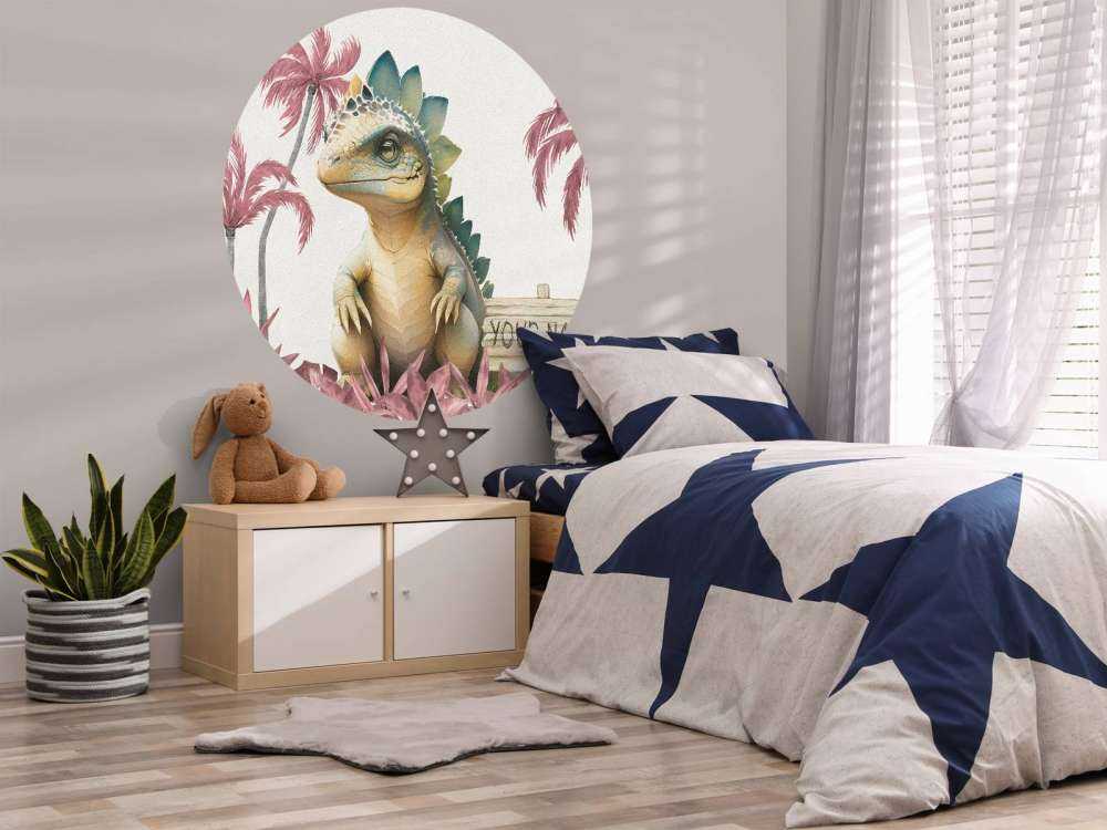 Młody stegozaur w różowej dżungli