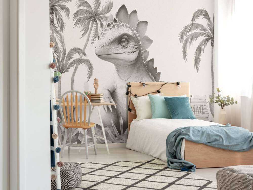 Młody stegozaur w beżowej dżungli