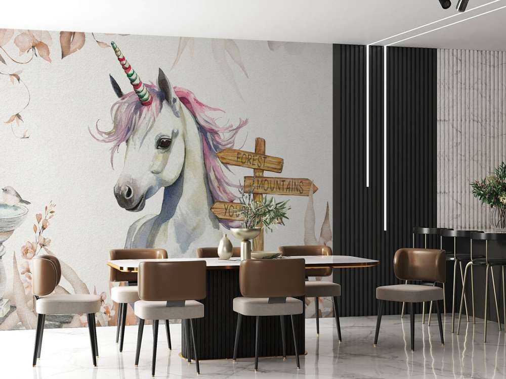 Mały jednorożec z roślinami taupe