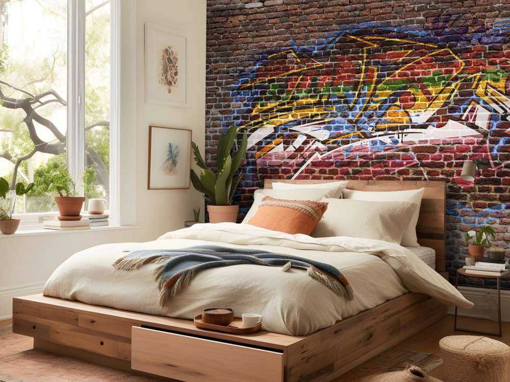 Graffiti na ścianie z cegieł