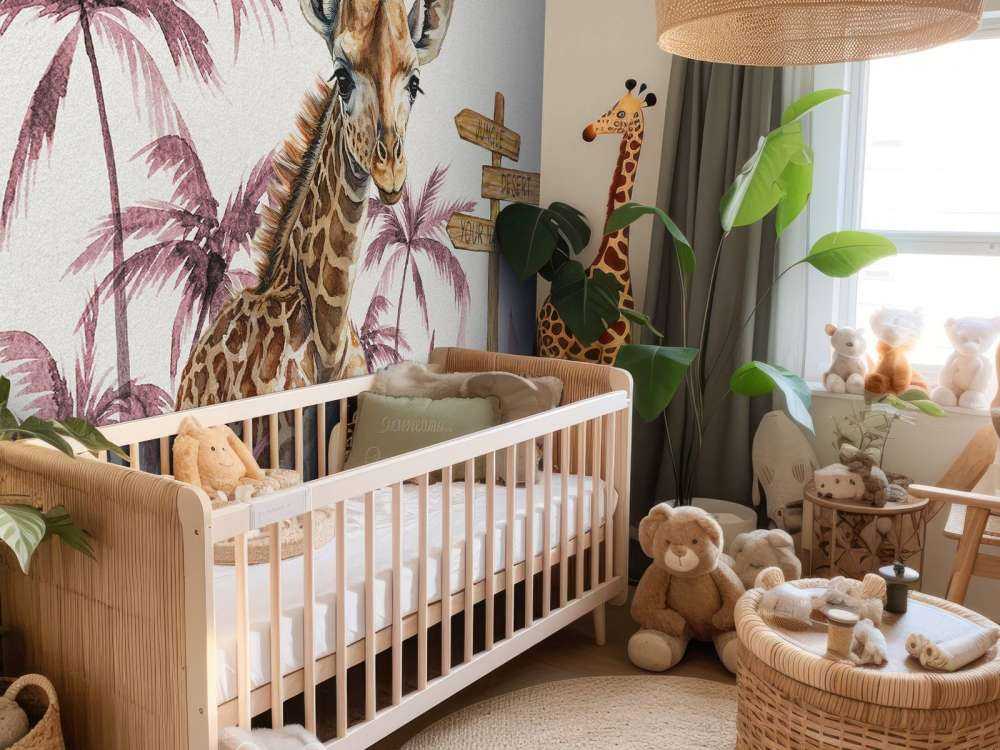 Mała żyrafa w dżungli w kolorze różowym