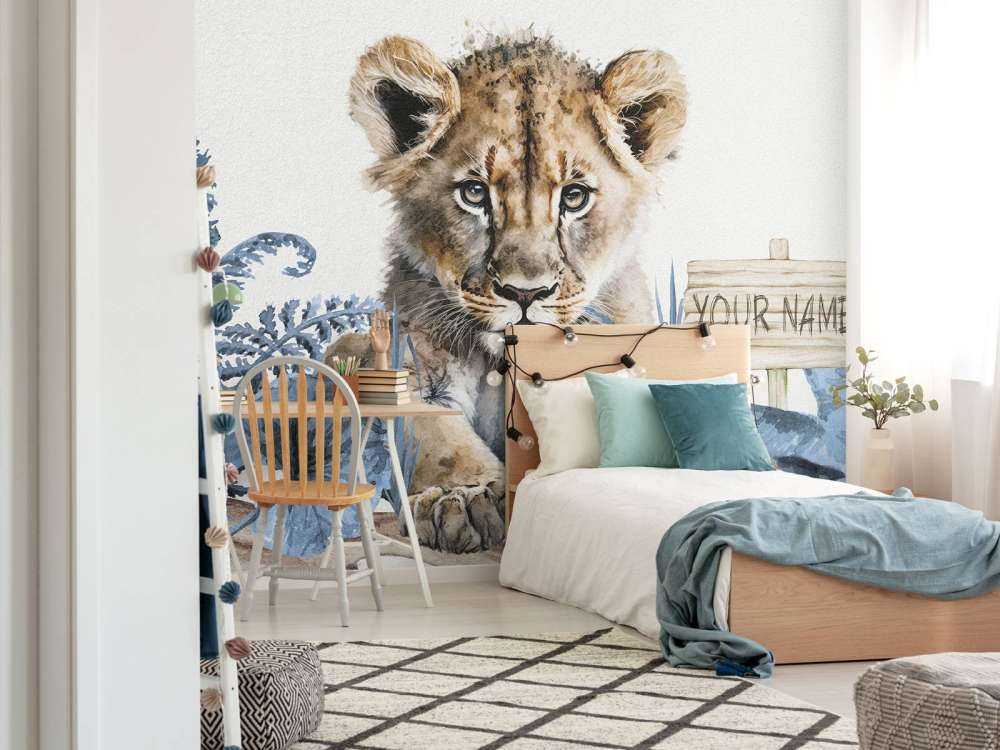 Młody lew w dżungli w kolorze niebieskim