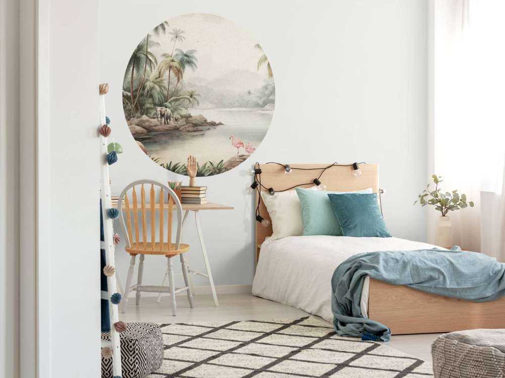 Krajobraz dżungli ze zwierzętami w kolorze